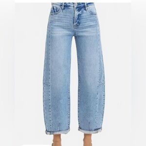 Risen Skyline High-Rise Barrel Jean In Blue new w tags (runs large)